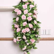 Folhas artificiais de seda com rosas, folhas para casamento, folhagem falsa, plástico de 2.4m para decoração de casa, guirlanda de decoração para casa 2024 - compre barato