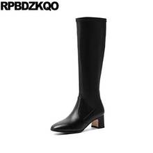 Sapatos de salto médio couro legítimo preto, calçado feminino grosso ponta redonda 33 tamanhos 2021 2024 - compre barato