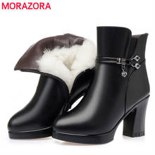 MORAZORA 2022 top quality genuine leather shoes women ankle boots crystal zip high heels shoes ladies winter wool snow boots 2024 - buy cheap