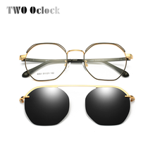 TWO Oclock Polygon Glasses Frame Magnetic Sunglass Clip On Eyeglasses Prescription Sunglasses Women Myopia Ladies 0 Degree Z8051 2024 - buy cheap