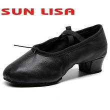SUN LISA/Женская обувь для девочек; Обувь для занятий танцами; Мягкие балетки; Танцевальная обувь из свиной кожи на не сужающемся книзу массивном каблуке 2024 - купить недорого