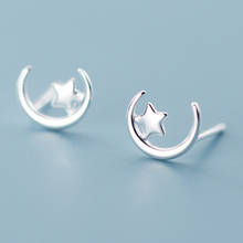 100% 925 Sterling Silver Women Jewelry Fashion Cute Tiny 7mmX7mm Moon Star Stud Earrings For Daughter Girls 2024 - buy cheap