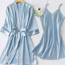 Faux Silk Robe Set Women Sexy Sleepwear Embroidery Flower Kimono Bathrobe Gown Bride Bridesmaid Wedding Gift Casual Homewear 2024 - buy cheap