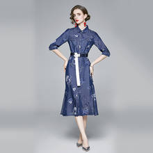 Zuoman mulheres primavera & outono elegante denim vestido festa festa de alta qualidade longo robe femme vintage designer floral vestidos 2024 - compre barato