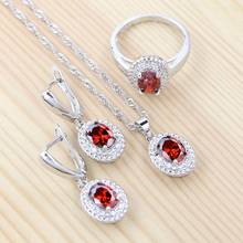925 Sterling Silver Bridal Jewelry Sets For Women Red Cubic Zirconia White Crystal Earrings/Pendant/Necklace/Ring Set 2024 - buy cheap