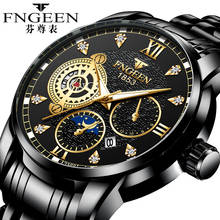 Relógio mecânico automático para homens, relógio de esqueleto preto diamante para homens, de marca de luxo 2024 - compre barato