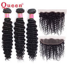 Queen Hair Malaysian Deep Wave Hair 3/4 Bundles With Frontal Closure 100% Remy Wave Human Hair Frontal With Bundles Extension 2024 - buy cheap