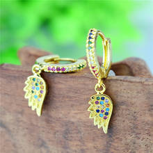 Fashion Jewelry Gold Color Rainbow Zircon CZ Stone Fairy Angel Wings Dangle Earrings for Women 2024 - buy cheap