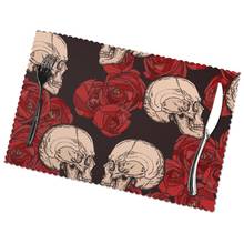 6 PCS Placemat Table Mat Gothic Pattern With Skulls And Red Roses For Tables Heat-insulation Linen Kitchen Dining Pads 2024 - buy cheap