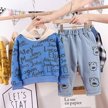 Baby boy clothes spring/autumn fashion cartoon letter printing long-sleeve hooded sweater suit boy pure cotton casual 2pc suit 2024 - buy cheap