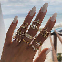 12 Pcs/set Women Rings Set Fashion Gold Crystal Leaf Geometric Peach Heart Finger Ring Party Wedding Elegant Jewelry Accessories 2024 - buy cheap