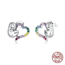 rainbow zircon Heart Stud Earrings for women fine jewelry 925 sterling silver cute sloth earrings girls wedding gifts hot sale 2024 - buy cheap