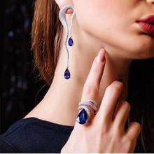 Nuevo diseño de lujo AAA zircon redondo agua gota forma pendientes anillo conjunto para mujeres, fiesta de alta calidad/Joyería de boda 2024 - compra barato