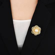 Flower Floral Brooches for Women Large Brooch Pin Fashion Dress Coat Accessories Party Female Jewelry Imitation pearls Golden 2024 - buy cheap