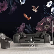 Papel tapiz con foto 3D personalizado, murales de flores florales negras modernas para sala de estar, dormitorio, decoración de fondo de Hotel, Mural 2024 - compra barato