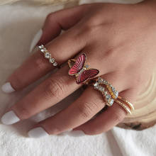 6 Pcs/Set Bohemian Butterfly Crystal Rings Set Gold Irregular Round Geometric Gem Party Ring Fashion Women Animal Jewelry Gift 2024 - buy cheap