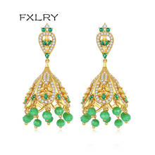FXLRY Gorgeous Colorful Big Stud Earrings for Women Green Crystal CZ Stone Fashion Wedding Party Jewellery 2024 - buy cheap