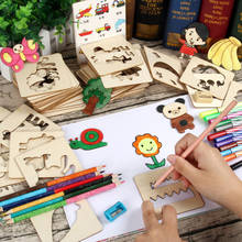 100 шт. Детские деревянные игрушки для рисования трафареты шаблоны Раскрашивание доска для детей творческие нарисованные Игрушки для раннего обучения 2024 - купить недорого