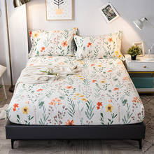100% folhas de cama de algodão pequena flor reativa impresso lençol equipado com rainha elástica/rei colchão capa folha de cama floral 2024 - compre barato