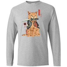 Japanese Samurai Cat Round Neck Tops Long Sleeve Tee Brand T-Shirts Man's T-shirt Camiseta Streetwear Karate Kid T Shirt Tshirts 2024 - buy cheap