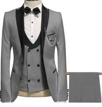 2020 New Grey Casual Mens Suit Three Pieces Business Groomsmen Best Man Lapel Tuxedos For Man Wedding Dress (Blazer+Pants+Vest) 2024 - buy cheap