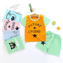 Комплект летней одежды для маленьких мальчиков с мультипликационным рисунком, новинка 2021, стильная одежда для младенцев, хлопковая Детская футболка с коротким рукавом для маленьких девочек, топы + шорты 2024 - купить недорого