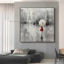 Pintura a óleo abstrata 100%, chuva clássica, menina, pintada à mão em tela, arte de parede, imagem para sala, design de casa, decoração 2024 - compre barato