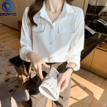 Новинка лета 2021, Женская Офисная белая рубашка, модная темпераментная рубашка, корейская модная одежда, черная блузка с длинными рукавами для женщин 2024 - купить недорого