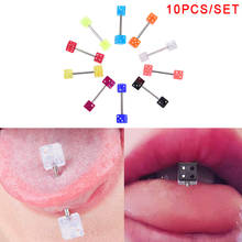 Juego de 10 unids/set de dados mezclados de acero inoxidable, anillo de lengua, tachuelas, Piercing de lengua, joyería Punk de cuerpo 2024 - compra barato