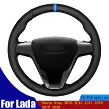 Car Steering Wheel Cover Soft Black Genuine Leather For Lada Vesta Xray 2015 2016 2017 2018 2019 2020 Braid Four Seasons 2024 - buy cheap