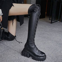 PXELENA Rome Cross tied Gothic Punk Thigh High Boots Women Chunky Platform Heels Over The Knee Boots Genuine Leather 2020 Shoes 2024 - buy cheap