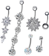 6PCS 14G Stainless Steel Dangle Belly Button Rings for Women Belly Piercing CZ Inlaid 2024 - buy cheap