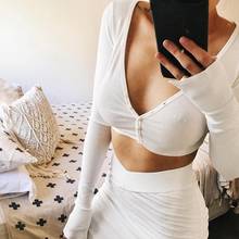 2020 Spring summer Fashion Sexy Women Solid Color Long Sleeve Deep V Neck Button Crop Top Backless Knitwear Short Top 2024 - buy cheap