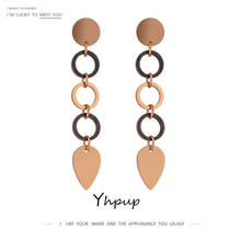 Yhpup 316L Rose Gold Stainless Steel Jewelry Trendy Round Hollow Dangle Earrings Leaf Charm Metal Earrings for Female Party 2021 2024 - buy cheap