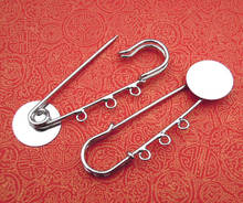 Blank Kilt Pins Flat Circle Glue Pad with 3 Loops Clips Pins Cabochons Brooches Bases Settings Findings Rhodium tone Plated 2024 - buy cheap