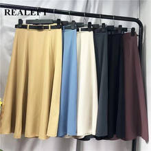 REALEFT 2021 New Spring Summer Umbrella Women's Skirts with Belted High Waist Solid Elegant A-Line Female Office Mi-Long Skirts 2024 - buy cheap