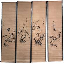 Китайская старая картина прокрутки четыре картины на экране Средний зал висячая картина каллиграфия Qi Baishi чернильная картина креветок 2024 - купить недорого