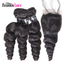 Fashion Lady-extensiones de pelo peruano con cierre, 100% de cabello humano negro azabache, ondas sueltas, 3 uds., no Remy 2024 - compra barato