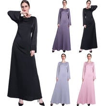 Ramadan Eid 2021 Women Summer Abaya Dress Diamonds Maxi Loose Satin Long Sleeve A-line Muslim Dubai Arab Plain Gown Party Kaftan 2024 - buy cheap