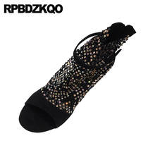 Designer Shoes Women Luxury 2021 Thin Peep Toe Black Fetish Boots Stiletto Ladies Diamond Ankle Summer Sandals High Heel Mesh 2024 - buy cheap