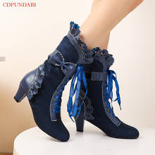 Lolita Shoes Ankle Boots For Women Autumn Winter High Heels Party Punk Short Boots Ladies Big Size Bottines Femme Black Blue 2024 - buy cheap