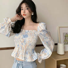 M-4XL Plus Size Spring Summer Floral Blouse Women Long Sleeve Square Collar Sexy Chiffon Shirt Women Tops Camiseta Mujer C7273 2024 - buy cheap