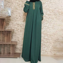 2021 New Women's Fashion Muslim Dress Vintage Islamic Loose Clothing Elegant Dubai Turkish Long Sleeve Party Dresses 2024 - buy cheap