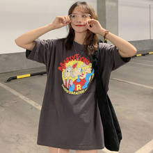 Женская свободная футболка в Корейском стиле Харадзюку в стиле ретро с принтом из мультфильма, женские футболки, топы в японском стиле Kawaii, женская одежда Ulzzang 2024 - купить недорого