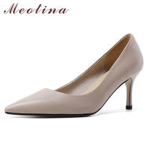 Meotina Women Pumps High Heels Natural Genuine Leather Stiletto High Heel Shoes Cow Leather Pointed Toe Office Lady Shoes 34-39 2024 - buy cheap