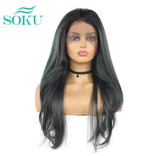 4*13 Lace Front Wig Synthetic Long Straight Wigs With Baby Hair SOKU Free Part Gluless Heat Resistant Lace Wig For Black Women 2024 - buy cheap