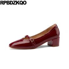 Zapatos de tacón bajo con correa de charol para dama de honor, calzado grueso con correa de charol, color gris, vino tinto, Mary Jane 2024 - compra barato