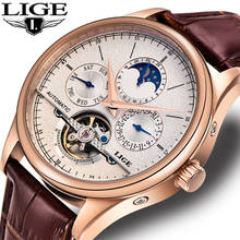 LIGE Brand Classic Mens Retro Watches Automatic Mechanical Watch Tourbillon Clock Genuine Leather Waterproof Business Wristwatch 2024 - buy cheap