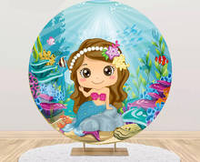 The little mermaid girl Round Backdrop circle background baby shower photo birthday Party banner table Cover plinth YY569 2024 - buy cheap