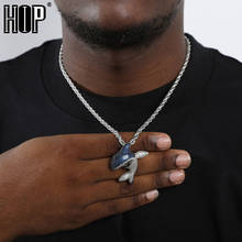 Hip Hop Bling Shiny Iced Out Micro Paved CZ Blue Shark Shape Necklaces & Pendants For Men Rapper Jewelry With Tennis Chain 2024 - buy cheap